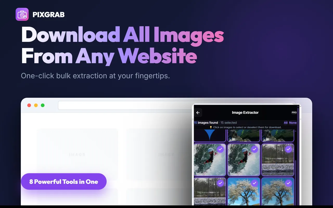 PixGrab extension interface for batch downloading website images